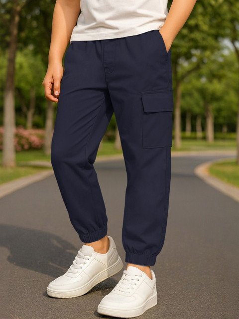 YK X Trampoline Boys Relaxed Regular Fit Mid-Rise Cotton Cargos with 4 Pockets