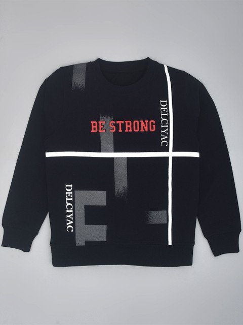 YOUMAA Boys Typography Printed Pullover Sweatshirt