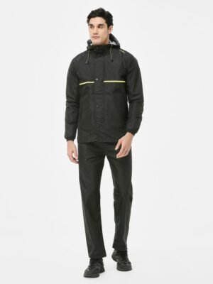 Zeel Men Black Solid Waterproof Reversible Rain Suit