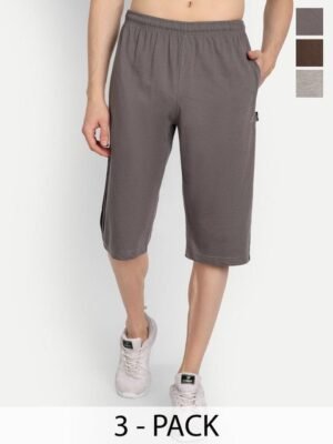 ZEFFIT Men Cotton Pack Of 3 Solid Capris