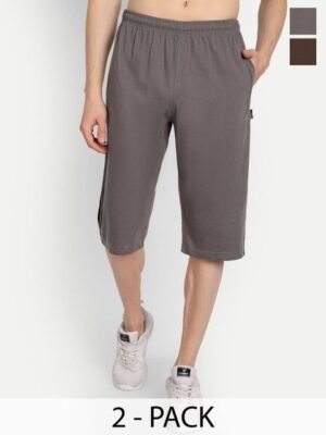 ZEFFIT Pack Of 2 Men Regular Fit Mid-Rise Cotton Capris