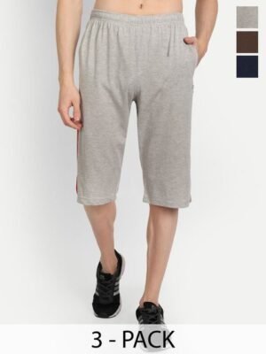 ZEFFIT Pack Of 3 Men Regular Fit Mid-Rise Cotton Capris