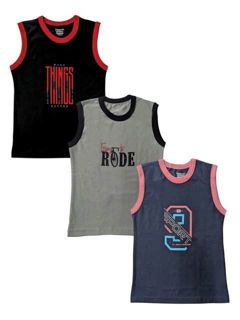 Zoom Minimondo Kids Pack Of 3 Printed Cotton Tank Vests