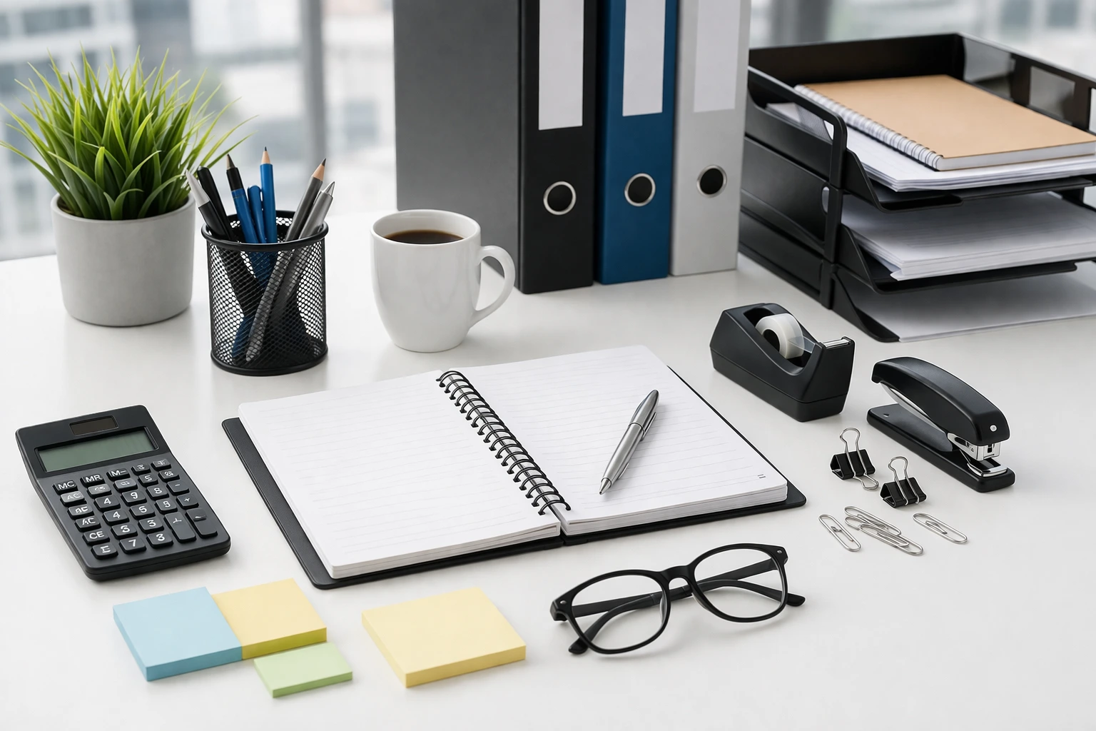Modern office workspace still-life arrangement