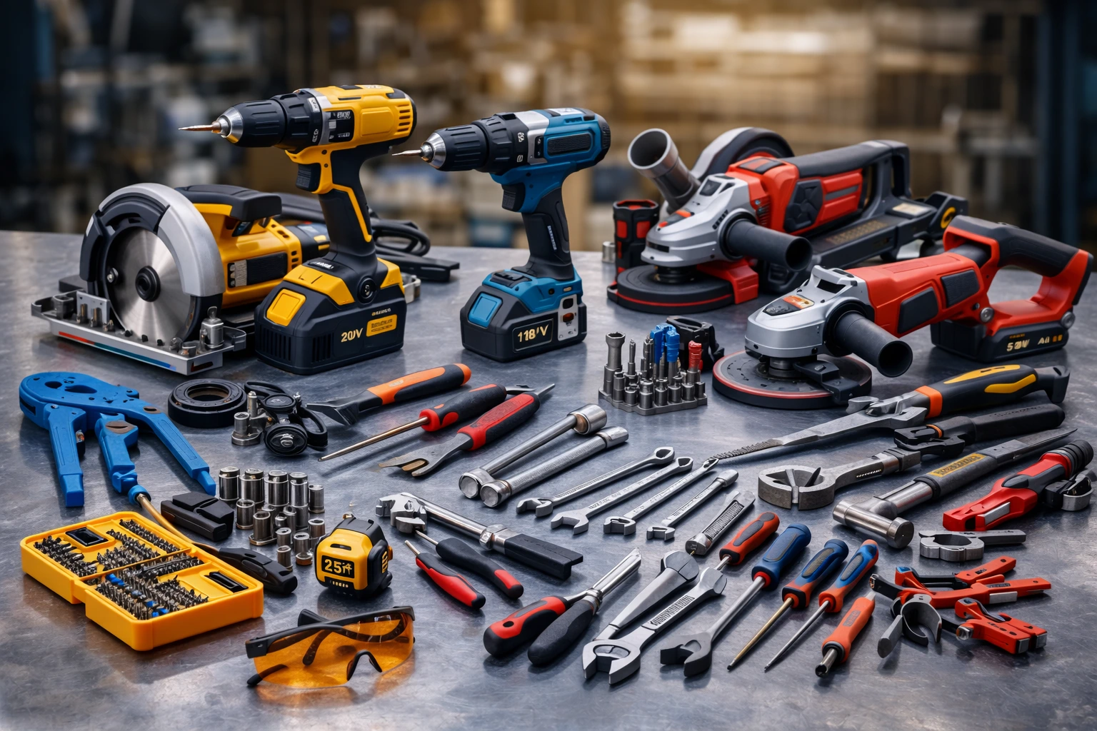 Tool assortment on a workbench